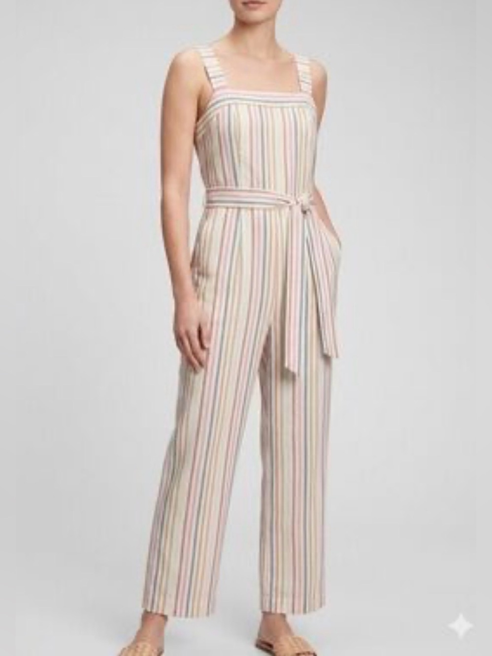 GAP Sz 16T Multicolor Striped Linen-Blend Jumpsuit Wide Leg Seam Pockets NEW